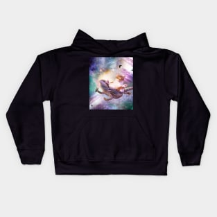 Space Cat Riding Bearded Dragon Lizard Kids Hoodie